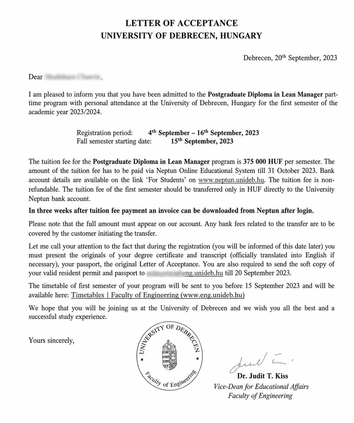 University offer letter 10