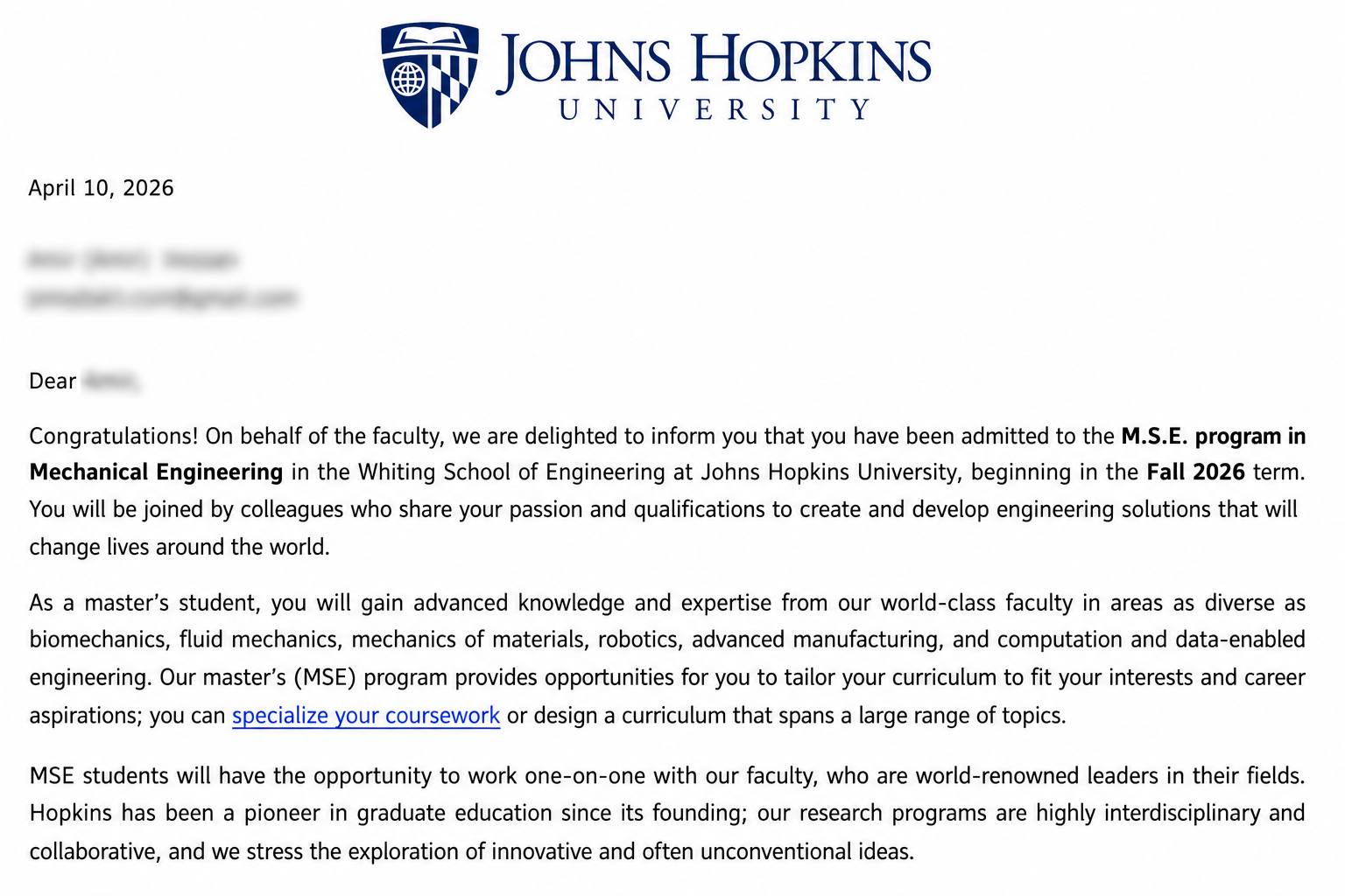 University offer letter 5